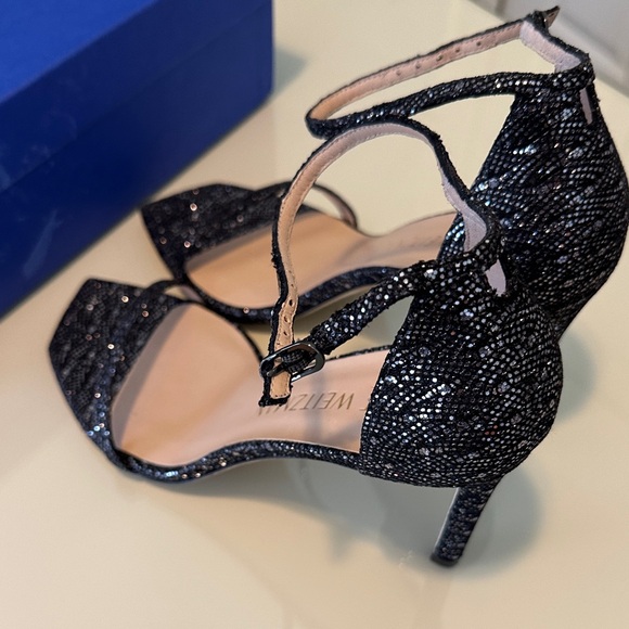 NWT Stuart Weitzman Amelina Gunmetal Glitter Heels - Picture 9 of 11